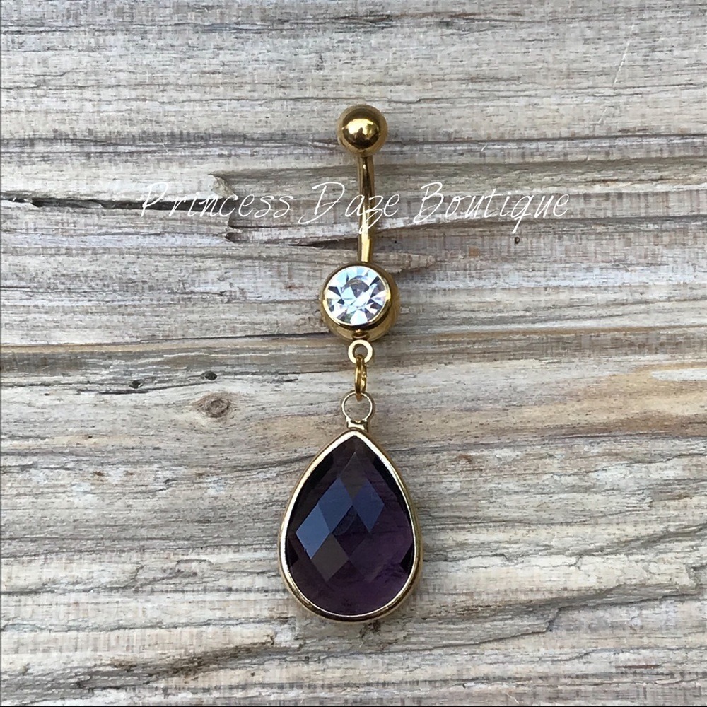 Gold‎ Purple Faceted Glass Crystal Belly Ring